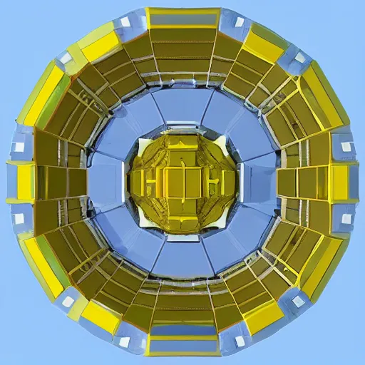 Image similar to a technical blueprint, voxel based world, space mining station on the surface of mars, myriad of interconnected yellow drop pod structures, connected via tubes