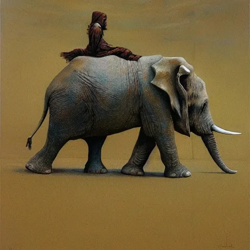 Prompt: war elephant, lord of the ring, beksinski