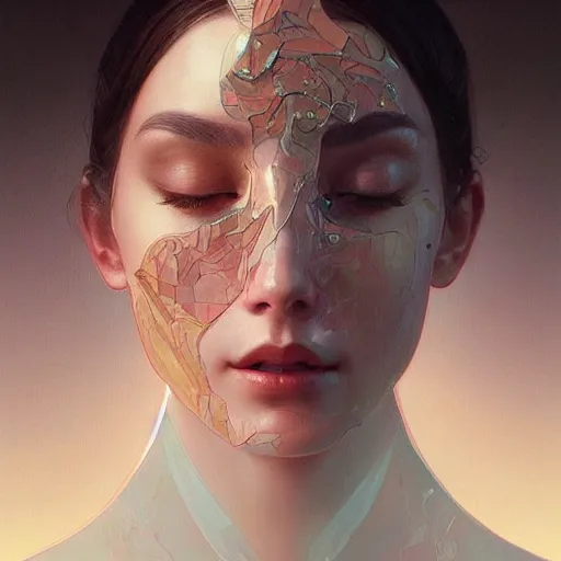 Prompt: a face depicted from translucent cubed, intricate, elegant, highly detailed, digital painting, artstation, concept art, matte, illustration, art by Artgerm and Greg Rutkowski and Alphonse Mucha, Simon Stalenhag, hyperreal