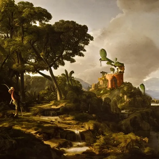 Prompt: a happy frog by Ansel Adams and Bernardo Bellotto, oil on canvas, artstation, dramatic scenery, masterpiece, aesthetic