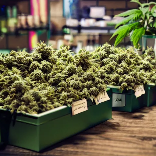 Image similar to bustling small shop neatly organised retail cannabis leaves in cute designer planters, aussie, environment portrait ink drawn by steve hanks, australia video game still render by pixar