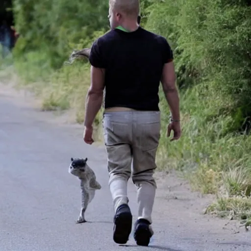 Image similar to honey badger walking down the street ignoring people shouting at him