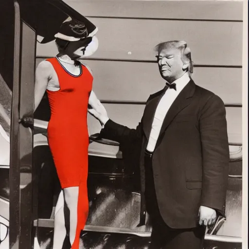 Prompt: donald trump wearing a 1 9 2 0 s style bathing suit