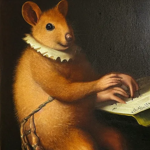 Prompt: a quokka as a 1 7 th century composer, portrait, oil painting