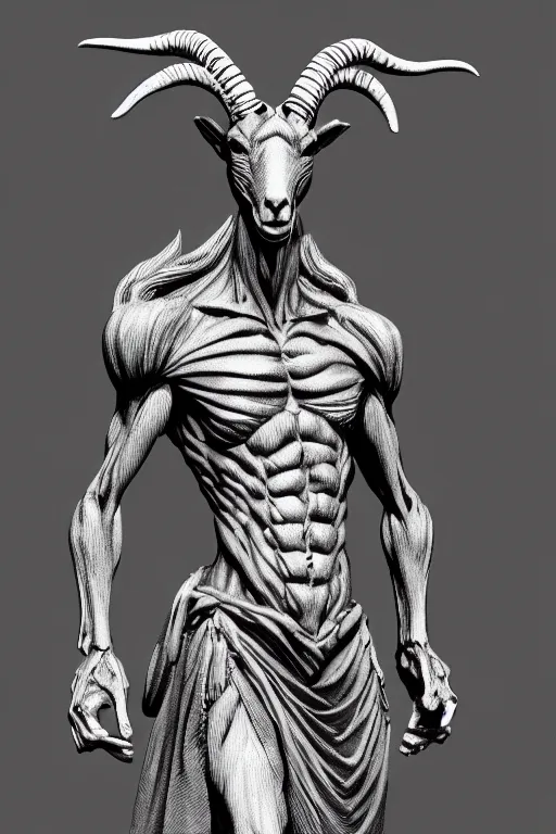 Image similar to goat humanoid figure, highly detailed, digital art, sharp focus, trending on art station, kentaro miura manga art style