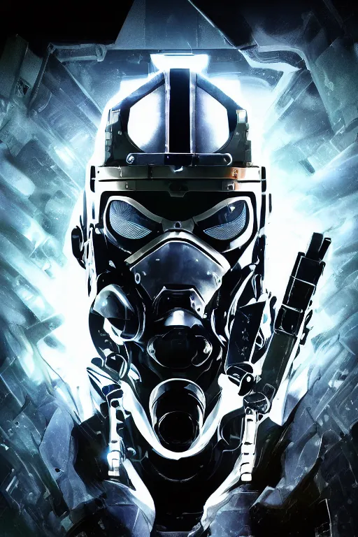 Image similar to cyber cyborg ninja mask helmet metal gear solid artic suit swat commando, global illumination ray tracing hdr fanart arstation by sung choi and eric pfeiffer and gabriel garza and casper konefal, a spectacular view cinematic rays of sunlight comic book illustration, by john kirby