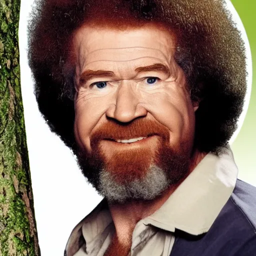 Image similar to bob ross, trees instead of hair