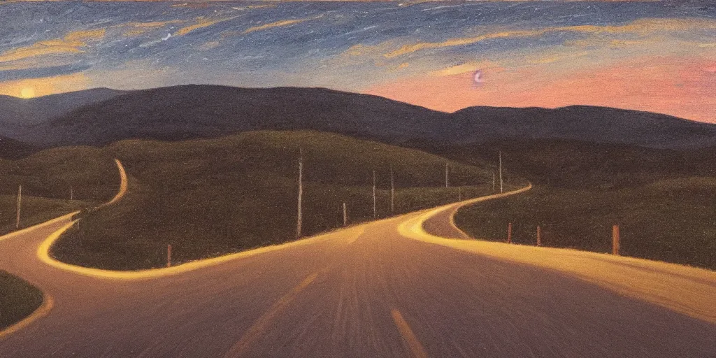 Image similar to the long and winding road at night by john christopher pratt,