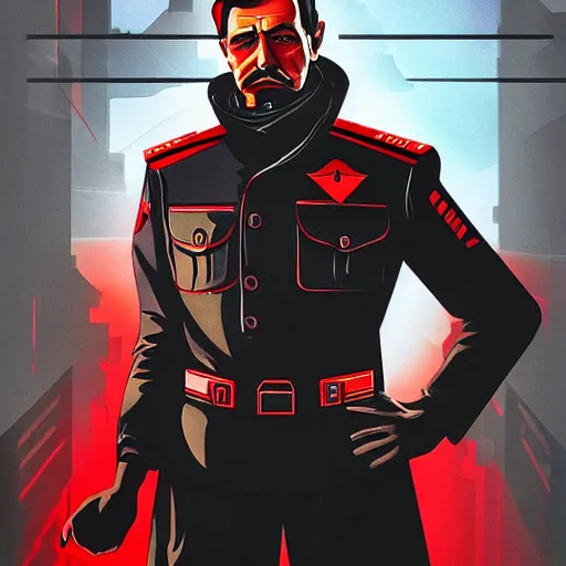 Image similar to cyberpunk joseph stalin as the leader of a futuristic communist society, cybernetics, sharp lines, digital, artstation, colored in