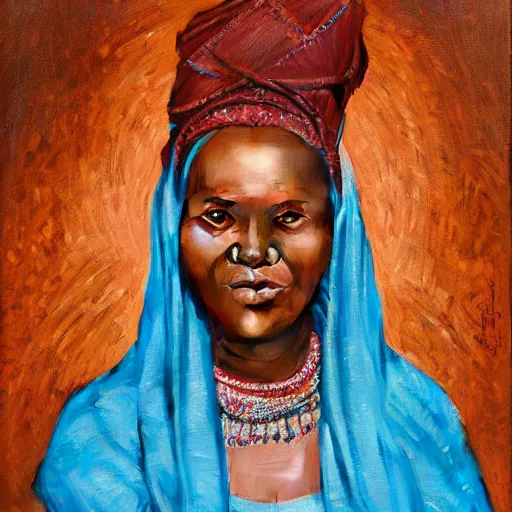 Prompt: portrait of a tanzanian woman ( 3 5 ) from tanzania, an oil painting by ross tran and thomas kincade