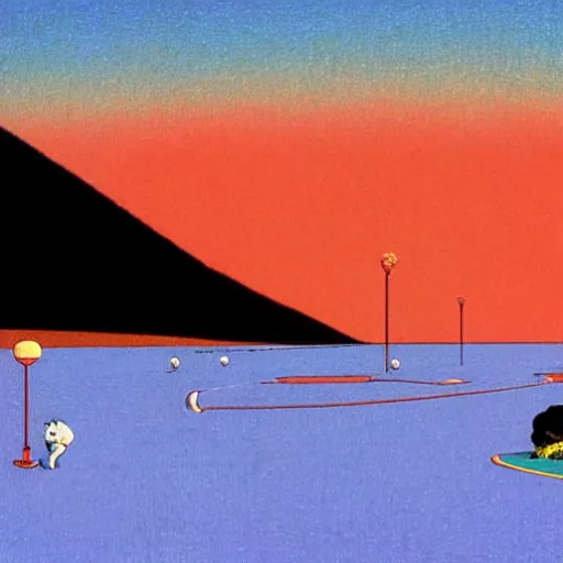 Image similar to electric cats that fly over ice, a lot of tv screens around, shrimps are all over the ground, acid and dreaming psychedelic hallucinations, by kawase hasui, moebius and edward hopper, colorful flat surreal design, hd, 8 k, artstation