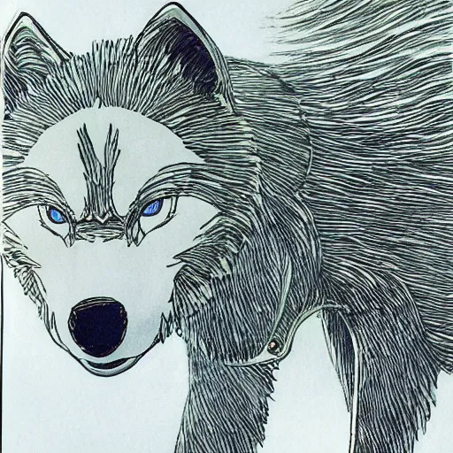 Prompt: wolf valcano hybrid, drawn by miyazaki nausicaa ghibli, moebius, yoshitaka Amano