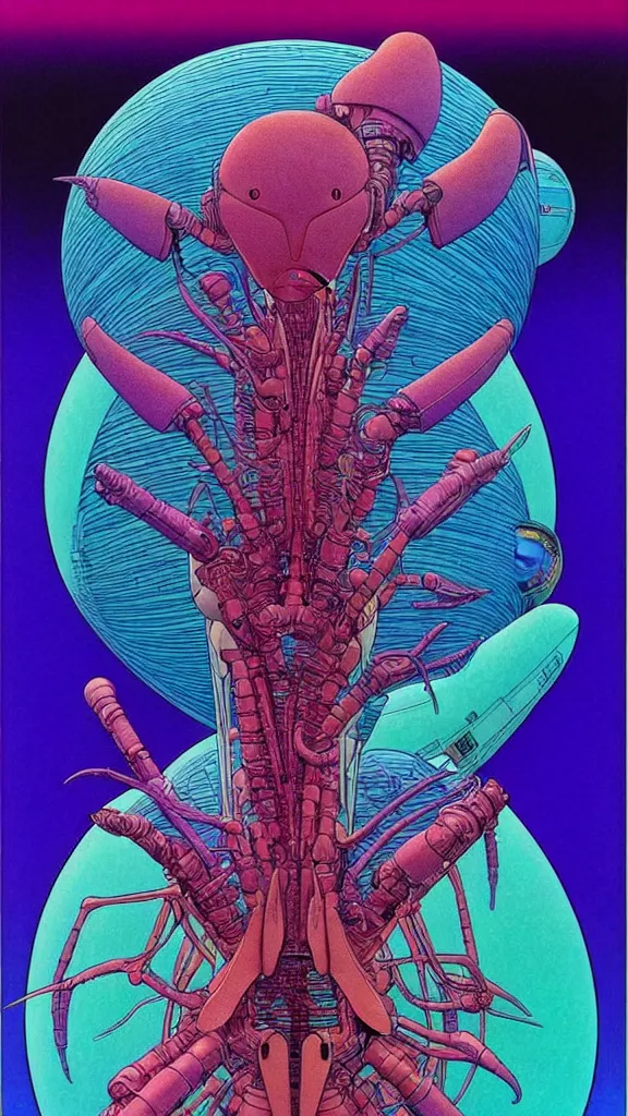 Image similar to ( ( ( ( a humanoid creature on other planets that appear intelligent is talking about life. ) ) ) ) by mœbius!!!!!!!!!!!!!!!!!!!!!!!!!!!, overdetailed art, colorful, artistic record jacket design