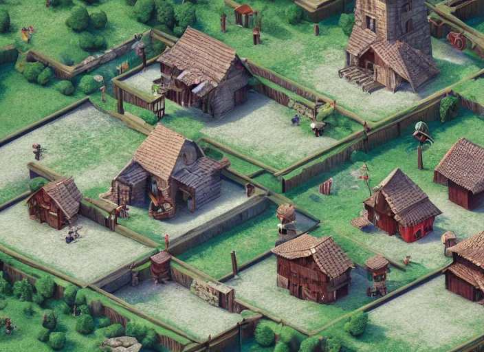 Image similar to isometric rpg game level in an alpine village, octane render, 3 d render