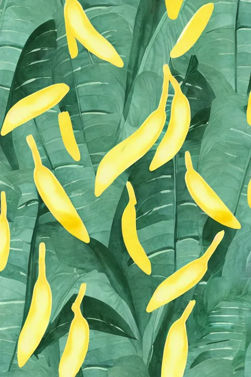 Image similar to minimalist watercolor banana plants, illustration, vector art