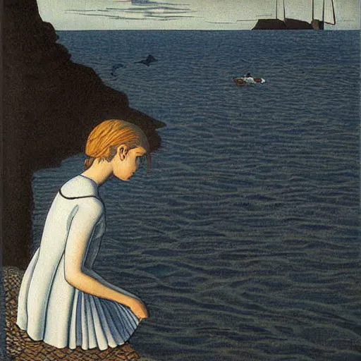 Image similar to a girl by the sea by escher