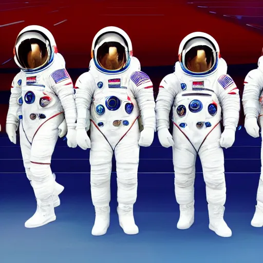 Image similar to 5 space astronauts in spacesuits of different colors, running in a relay race in a stadium, olympic games