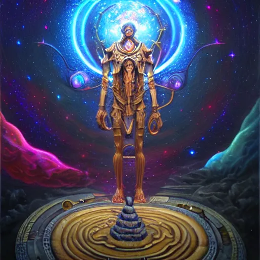 Image similar to god of monsters metaverse made of ancient magic technology, galactic nebular astral realm sacred journey in oil painting, trending on artstation, award winning, emotional, highly detailed surrealist art