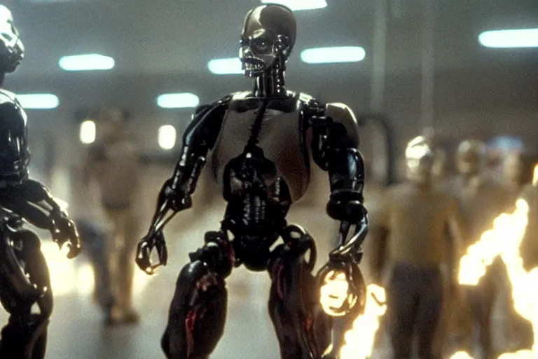 Image similar to Terminator Pikachu scene where his endoskeleton gets exposed still from the film