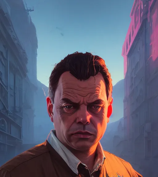 Image similar to highly detailed portrait of orban in gta v, stephen bliss, unreal engine, fantasy art by greg rutkowski, loish, rhads, ferdinand knab, makoto shinkai and lois van baarle, ilya kuvshinov, rossdraws, tom bagshaw, global illumination, radiant light, detailed and intricate environment