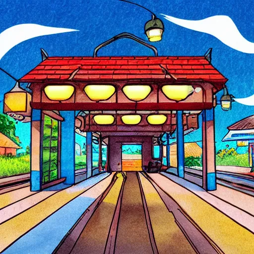 Image similar to Train station, Ponyo art