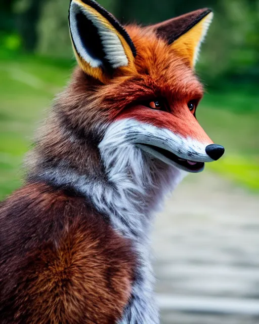 Prompt: portrait photo headshot still of a fursuit, 8 k, 8 5 mm f 1. 8, fursuit, fox