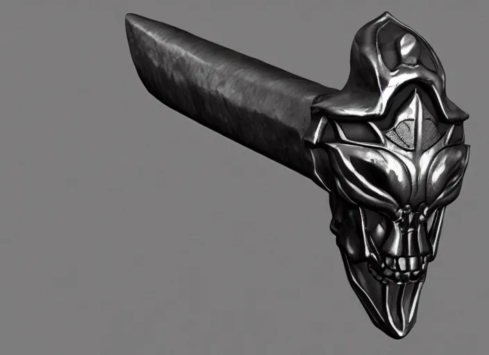 Prompt: a black long sword skull crest, orthographic, ornament, weapon, a 3 d render by dom qwek, front side views full, trending on polycount, artstation, hard surface modeling, rendered in maya, 3 ds max, blender, hd, vray