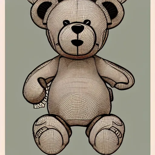 Prompt: cartoon sketch of a teddy bear by - beeple , loony toons style, horror themed, detailed, elegant, intricate
