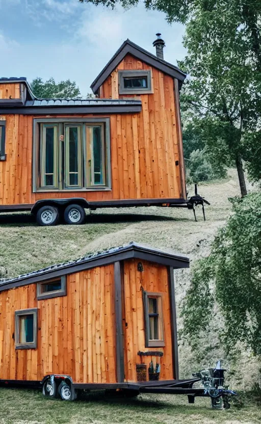 Image similar to tiny home that looks exactly like kamianets - podilskyi castle, but on a trailer