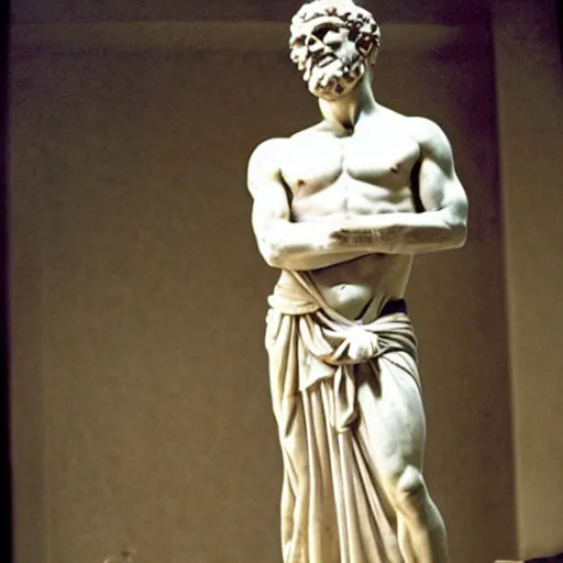 Prompt: greek statue of Roman Emperor in American Psycho (1999)