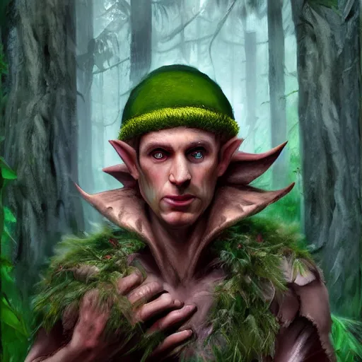 Image similar to angry male elf druid in forest, dnd character, portrait, matte fantasy painting, deviantart artstation, by jason felix by steve argyle by tyler jacobson