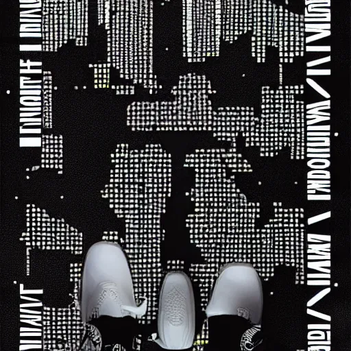 Image similar to black on white editorial cover for nike in style of david rudnick, acid, y 2 k