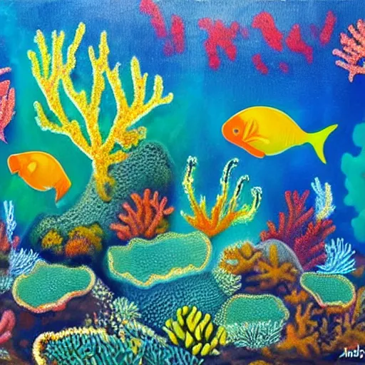 Prompt: a fine painting of the coral reefs