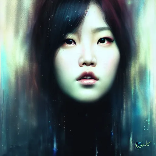 Image similar to roseanne park of blackpink, hyperrealistic portrait, bladerunner street, by karol bak and agnes cecile, fantasy art, photo realistic, dynamic lighting, artstation, poster, volumetric lighting, very detailed face, intricate complexity, rule of thirds, 8 k, award winning