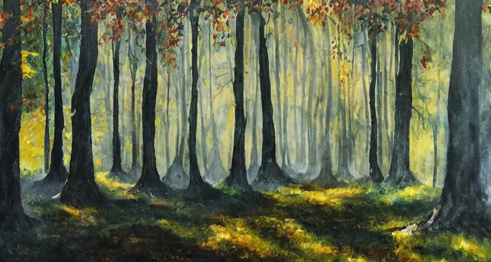 Image similar to a forest made of stone pillars instead of trees, God rays, beautiful painting, oil on canvas, by Ewa Czarniecka, award winning masterpiece,