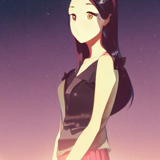 Prompt: a portrait of a beautiful girl with long black hair and bangs, wearing 1940's fashion, she has dark brown eyes and pale skin, she is facing towards the camera, city at nightime background, low-key neon lighting, 4k, HQ, official media, anime key visual, makoto shinkai, ilya kuvshinov, lois van baarle, rossdraws, detailed, trending on artstation