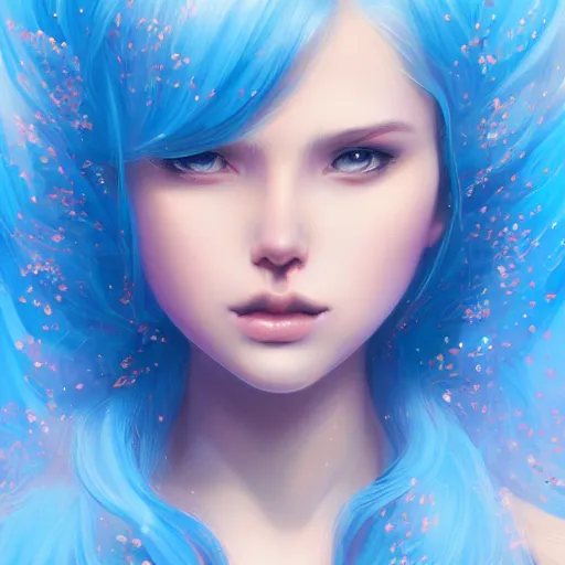 Image similar to teen girl, sky blue hair, gorgeous, amazing, elegant, intricate, highly detailed, digital painting, artstation, concept art, sharp focus, illustration, art by Ross tran