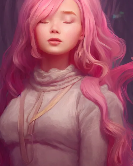 Image similar to beautiful norwegian girl pink blob hair, cute, intricate, highly detailed, digital painting, trending on artstation, concept art, smooth, sharp focus, backlit, rim light, vivid colors, illustration, unreal engine 5, 8 k, art by rossdraws and alphonse mucha