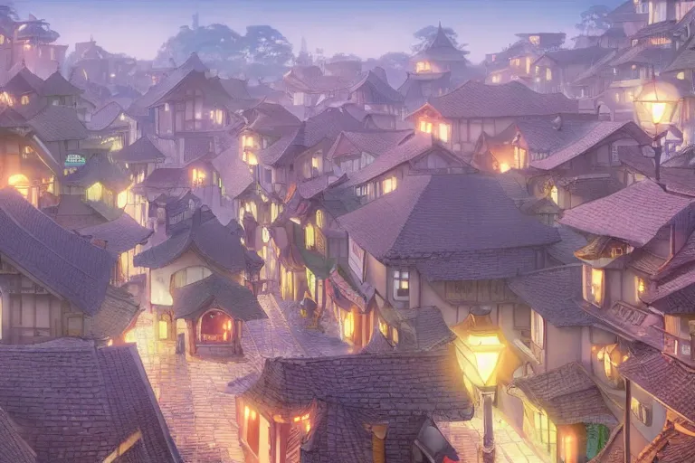 Prompt: a wholesome animation key shot of a traditional city with tiled roofs, medium shot, studio ghibli, pixar and disney animation, sharp, rendered in unreal engine 5, anime key art by greg rutkowski, bloom, dramatic lighting