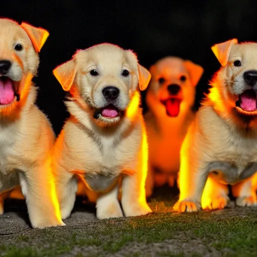 Prompt: glowing puppies having fun