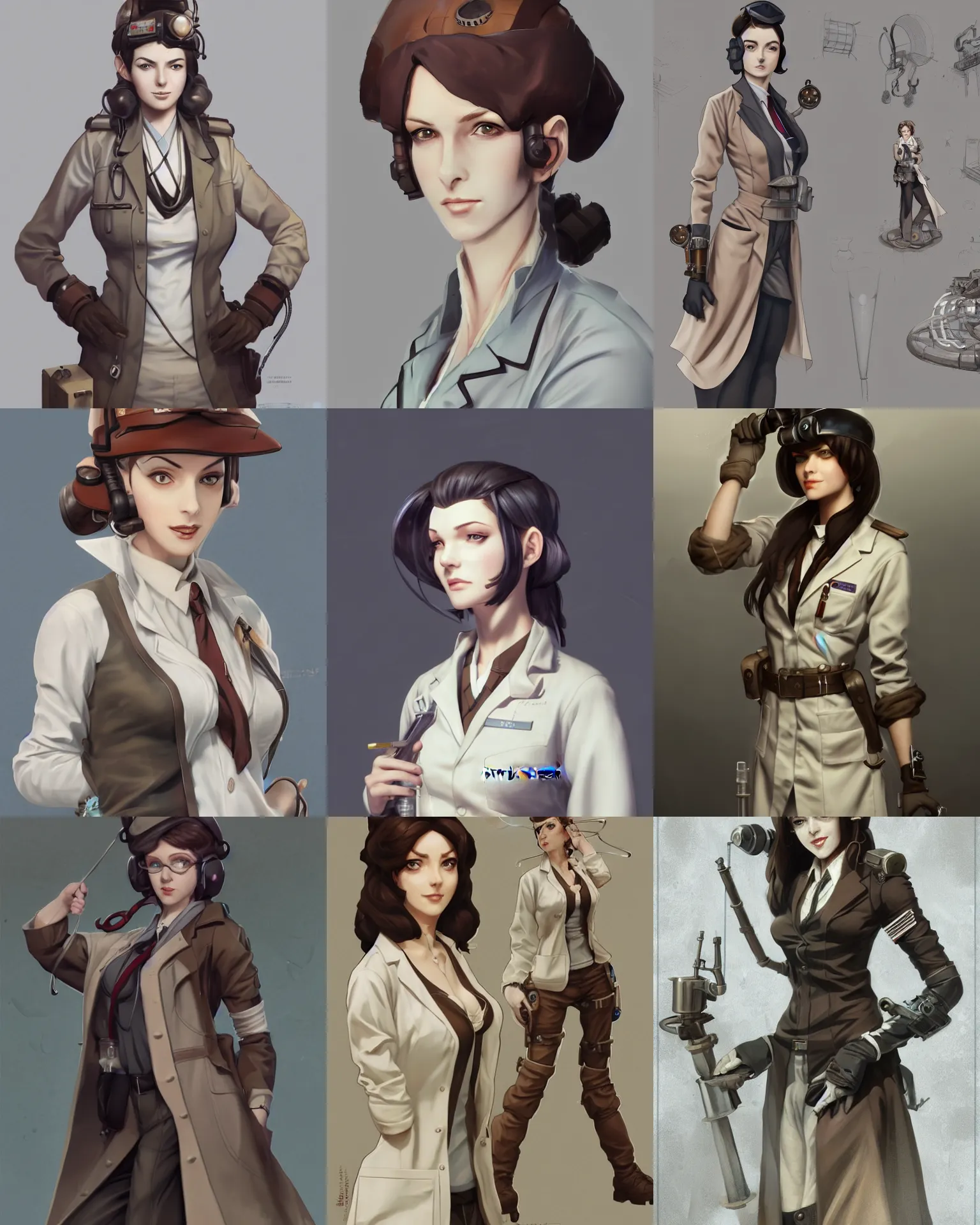 Prompt: An attractive female dieselpunk scientist in a lab coat, stubble, visualartzi, dieselpunk, anime, concept art by Karla Ortiz, James Paick, Charlie Bowater, Krenz Cushart, highly detailed, ultra detailed, ultra realistic, trending on artstation, cgstudio