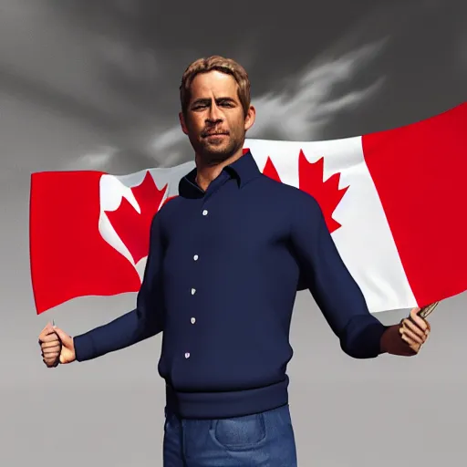 Image similar to Paul Walker holding a Canadian flag, by Artemisia Gentileschi, trending on artstation and unreal engine