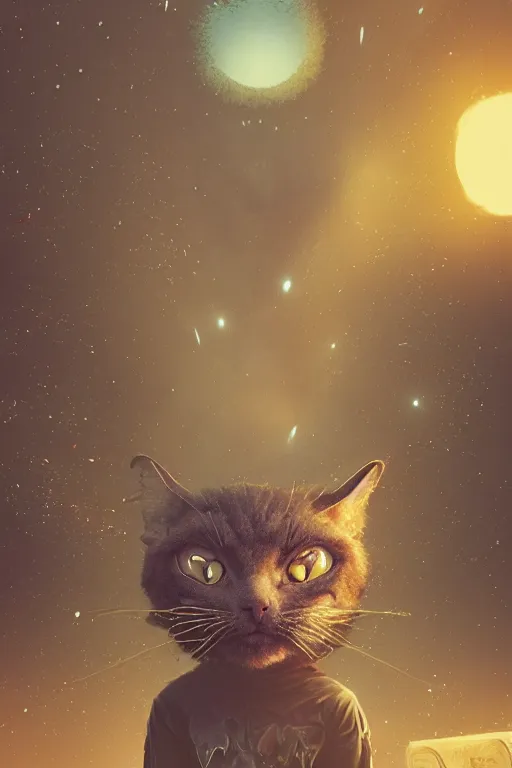 Image similar to demon cat. art by mike winkelmann, sticker, illustration, highly detailed,