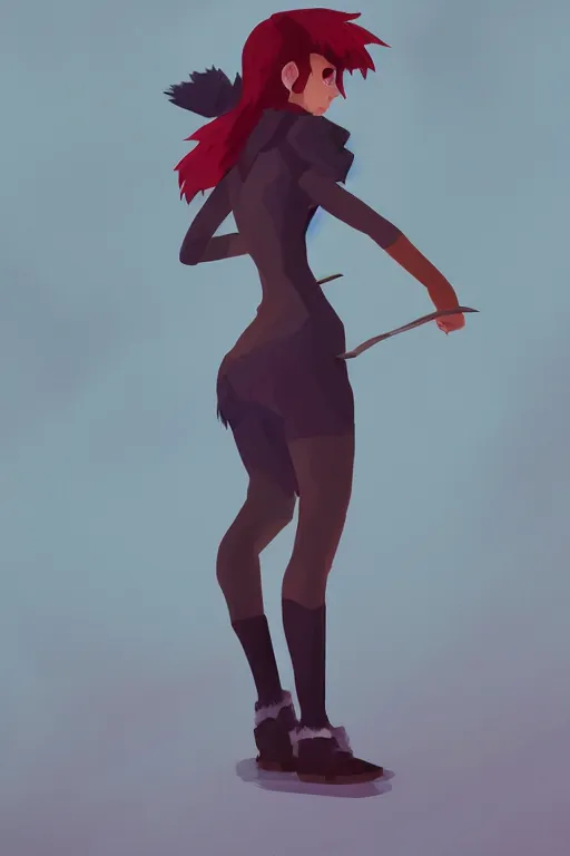 Image similar to wolf fursona, a full body portrait of a the sellsword marissa bell, short red hair, fantasy, makoto shinkai, james gilleard, very detailed, matte, gaussian blur