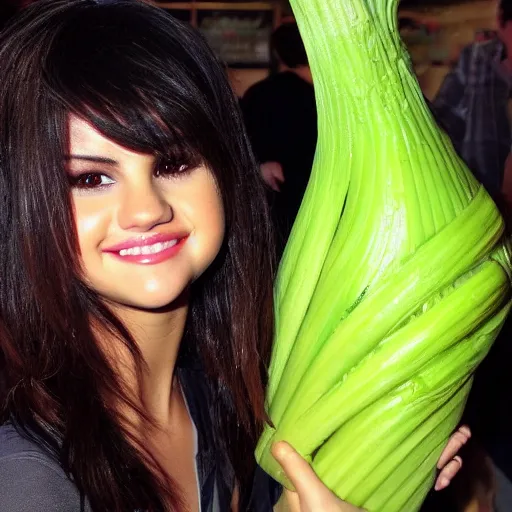 Prompt: selena gomez as celery hybrid monster mutant