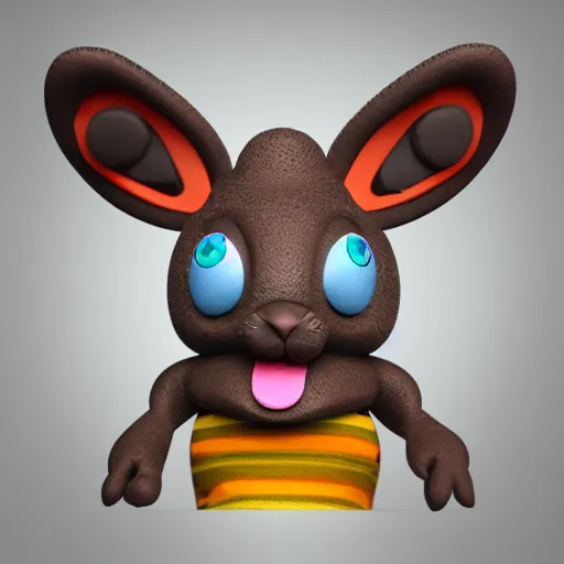 Image similar to a cute fluffy rabbit holding a flint knife slices through water, zbrush keyshot render, alebrijes aesthetic. rubberhose animation character style, toon render keyshot