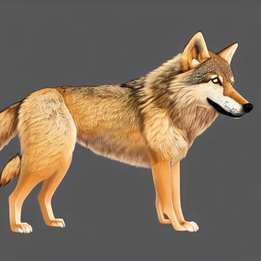 Prompt: professional stylized digital art of a full - body profile of a light brown tibetan wolf, tan accents, fluffy, falling leaves, hd, 8 k, highly detailed, high quality, cute