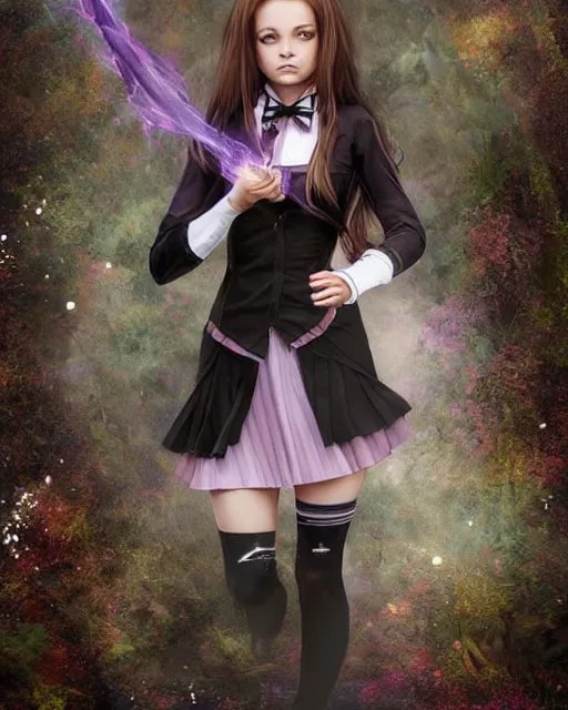 Prompt: a beautiful female dark magic academy school uniform, 8 k, hyperrealistic, hyperdetailed, full body pose, fantasy portrait by laura sava