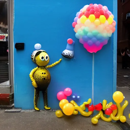 Image similar to balloon animals under the sea in the style of banksy