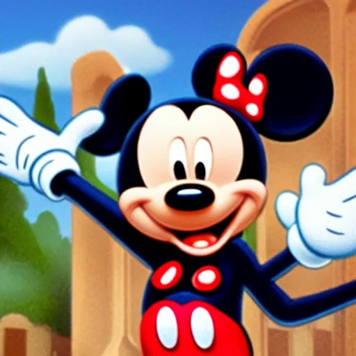 Image similar to Mickey Mouse coming to collect a debt, screenshot from a horror movie